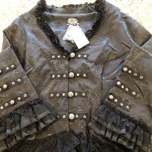 Black Victorian Gothic Style Coat with Tails Lace and Ruffles NWT
